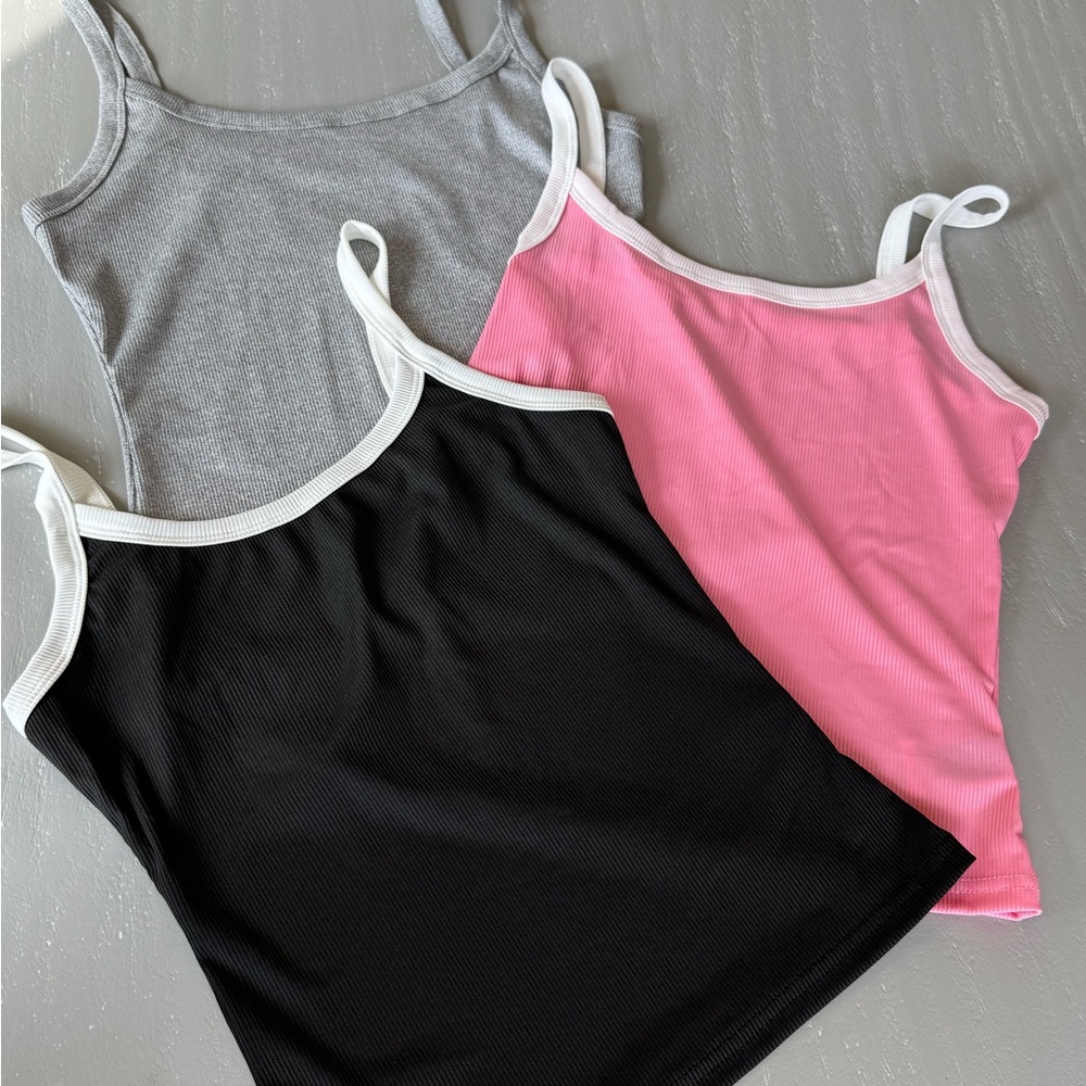 SHEIN Trio of Camisole Tops - Black, Gray, Pink